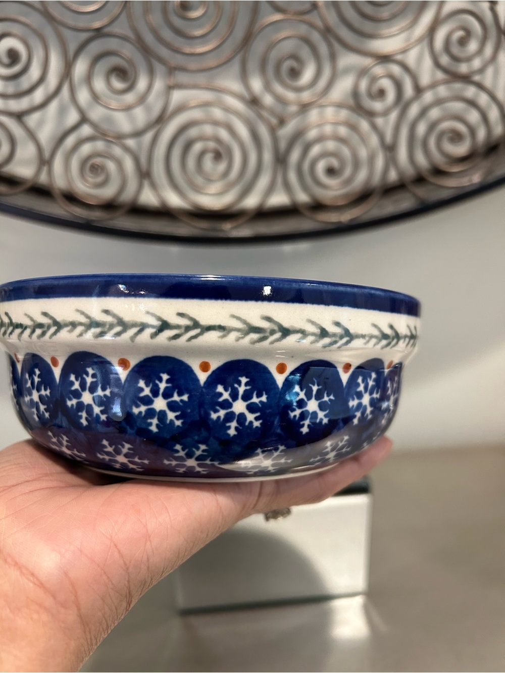 Blue and White Hand-Painted Ceramic Serving Bowl